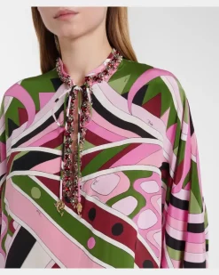 Bedruckter Kaftan Vivara aus Seidensatin Rosa