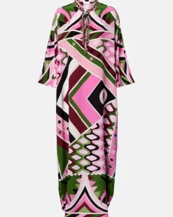 Bedruckter Kaftan Vivara aus Seidensatin Rosa