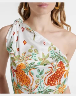 Bedruckter One-Shoulder-Kaftan Isabelle GrüN