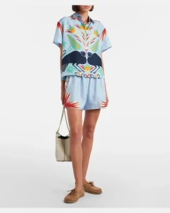 Bedruckter Pyjama aus Seide Blau