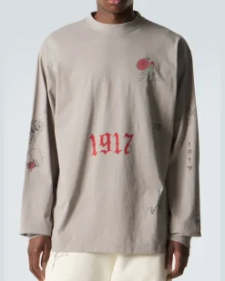 Bedrucktes Longsleeve aus Baumwoll-Jersey Grau