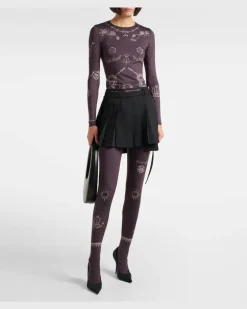 Bedruckte Strumpfhose aus Jersey Braun
