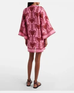 Bedruckte Tunika aus Leinen Rosa