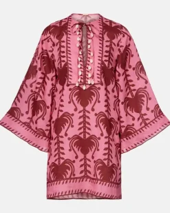 Bedruckte Tunika aus Leinen Rosa