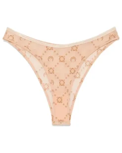 Beflockter Mesh-Tanga - Nude