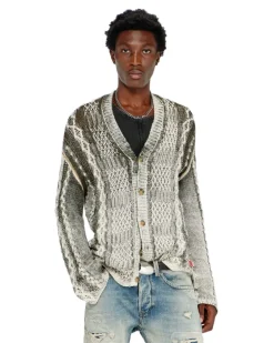 Behandelter Cardigan aus Zopfmusterstrick - Strickwaren - Herren - Bunt