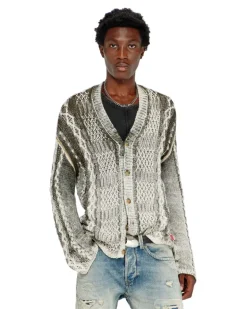 Behandelter Cardigan aus Zopfmusterstrick - Strickwaren - Herren - Bunt