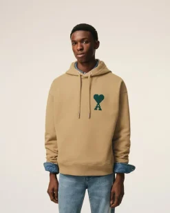 Beigefarbener Ami De Coeur Hoodie aus Baumwolle Beige Unisex Kamel