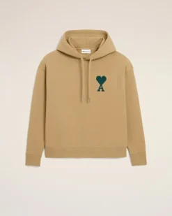 Beigefarbener Ami De Coeur Hoodie aus Baumwolle Beige Unisex Kamel