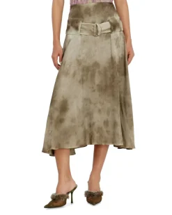 Belted Midirock aus Logo-Jacquard-Satin - Röcke - Damen - Braun