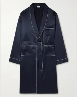 Belted Silk-Satin Robe Blue