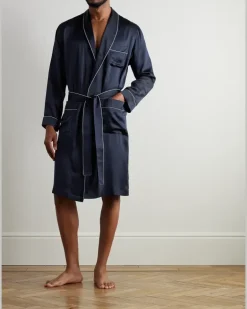 Belted Silk-Satin Robe Blue