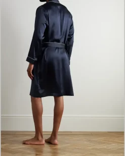 Belted Silk-Satin Robe Blue