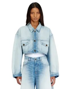 Übergroße, kurz geschnittene Truckerjacke - Denim jacken - Damen - Blau