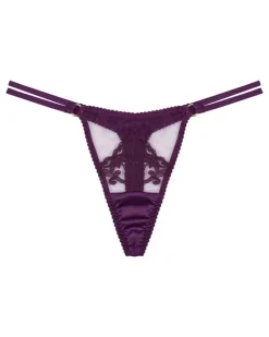 Bestickter Cecilia Tanga mit Doppelriemen - Violett