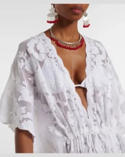 Bestickter Kaftan aus Baumwolle Weiß