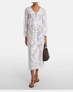 Bestickter Kaftan aus Baumwolle Weiß