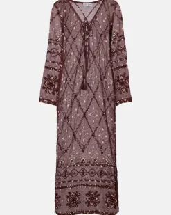 Bestickter Kaftan aus Baumwolle Burgunderrot