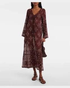 Bestickter Kaftan aus Baumwolle Burgunderrot
