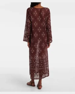 Bestickter Kaftan aus Baumwolle Burgunderrot