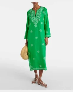 Bestickter Kaftan aus Seide GrüN