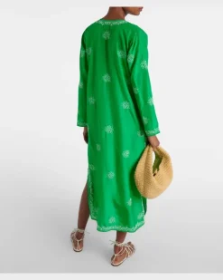 Bestickter Kaftan aus Seide GrüN