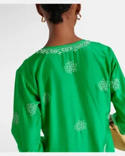 Bestickter Kaftan aus Seide GrüN