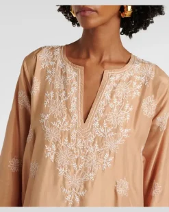 Bestickter Kaftan aus Seide Gold