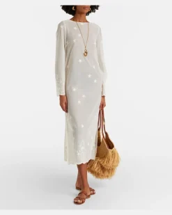 Bestickter Kaftan Cove aus Baumwolltüll Weiß