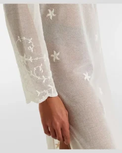 Bestickter Kaftan Cove aus Baumwolltüll Weiß