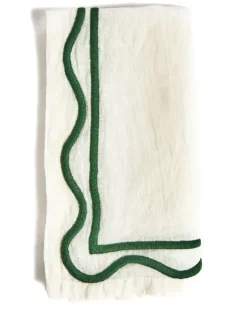 Bestickte Servietten mit Wellensaum (4er-Set) - Weiß