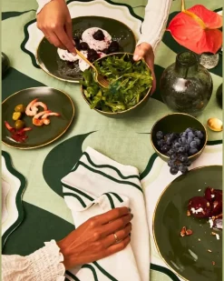 Bestickte Servietten mit Wellensaum (4er-Set) - Weiß