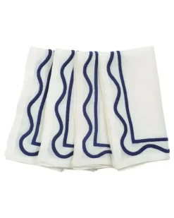 Bestickte Servietten mit Wellensaum (4er-Set) - Weiß