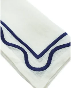 Bestickte Servietten mit Wellensaum (4er-Set) - Weiß