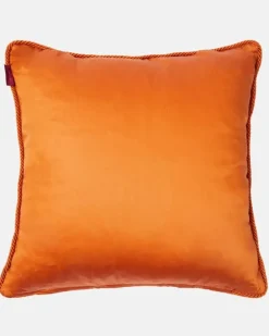 Besticktes Kissen aus Baumwollsatin Orange