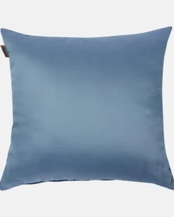Besticktes Kissen aus Baumwollsatin Blau
