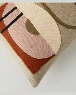 Besticktes Kissen aus Leinen Multicolor