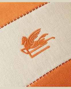 Besticktes Kissen Pegaso aus Leinen Orange