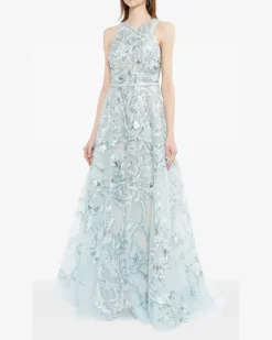 Besticktes Tüllkleid - Blau