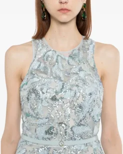 Besticktes Tüllkleid - Blau