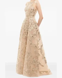 Besticktes Tüllkleid - Gold