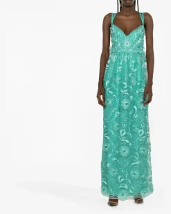Besticktes Tüllkleid - Grün