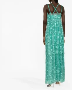 Besticktes Tüllkleid - Grün
