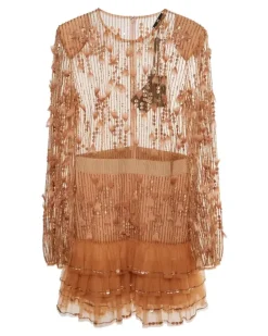 Besticktes Tüllkleid - Nude
