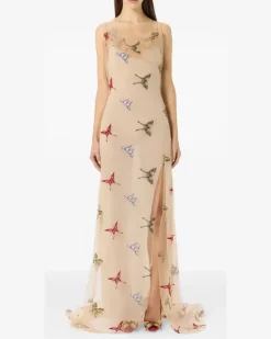 Besticktes Tüllkleid - Nude