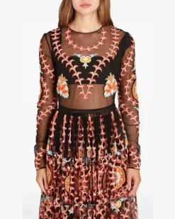 Besticktes Tüllkleid - Schwarz
