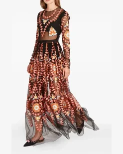 Besticktes Tüllkleid - Schwarz