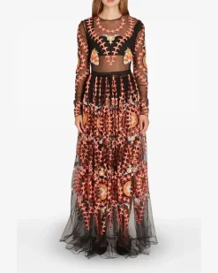 Besticktes Tüllkleid - Schwarz