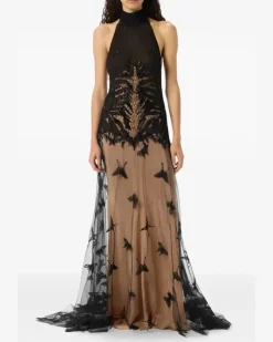 Besticktes Tüllkleid - Schwarz