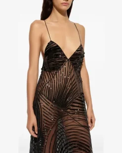 Besticktes Tüllkleid - Schwarz